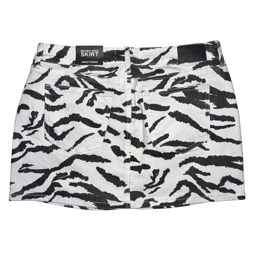 Ashley Mason Zebra Print Micro Mini Denim Skirt Womens Size 13/31 Black White